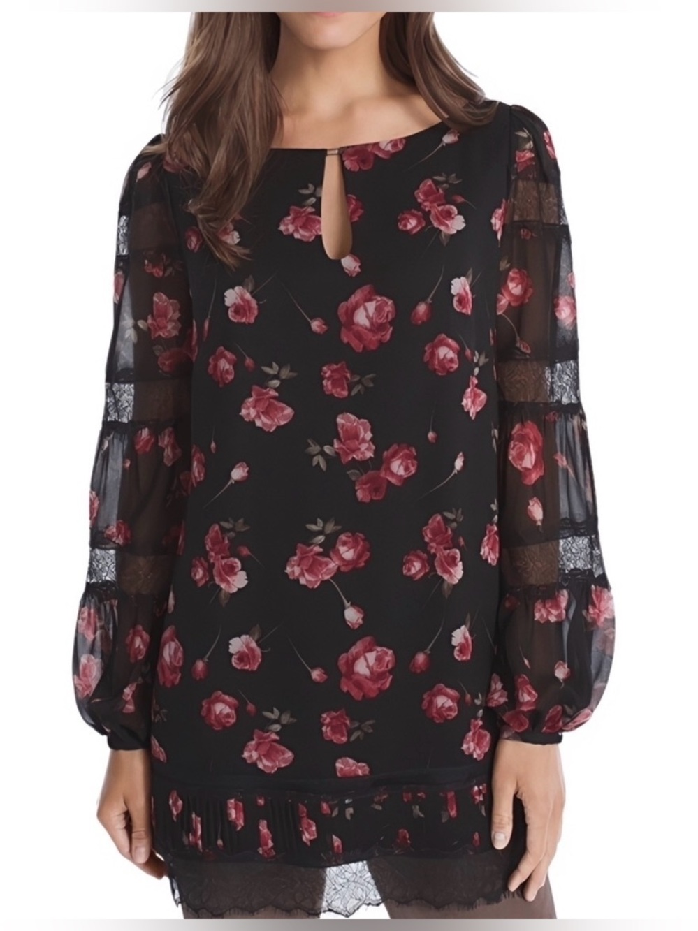 WHITE HOUSE BLACK MARKET Floral Long Sleeve Mini Dress Size 6